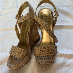 Guess Tan Wedge Sandals with Geometric Pattern